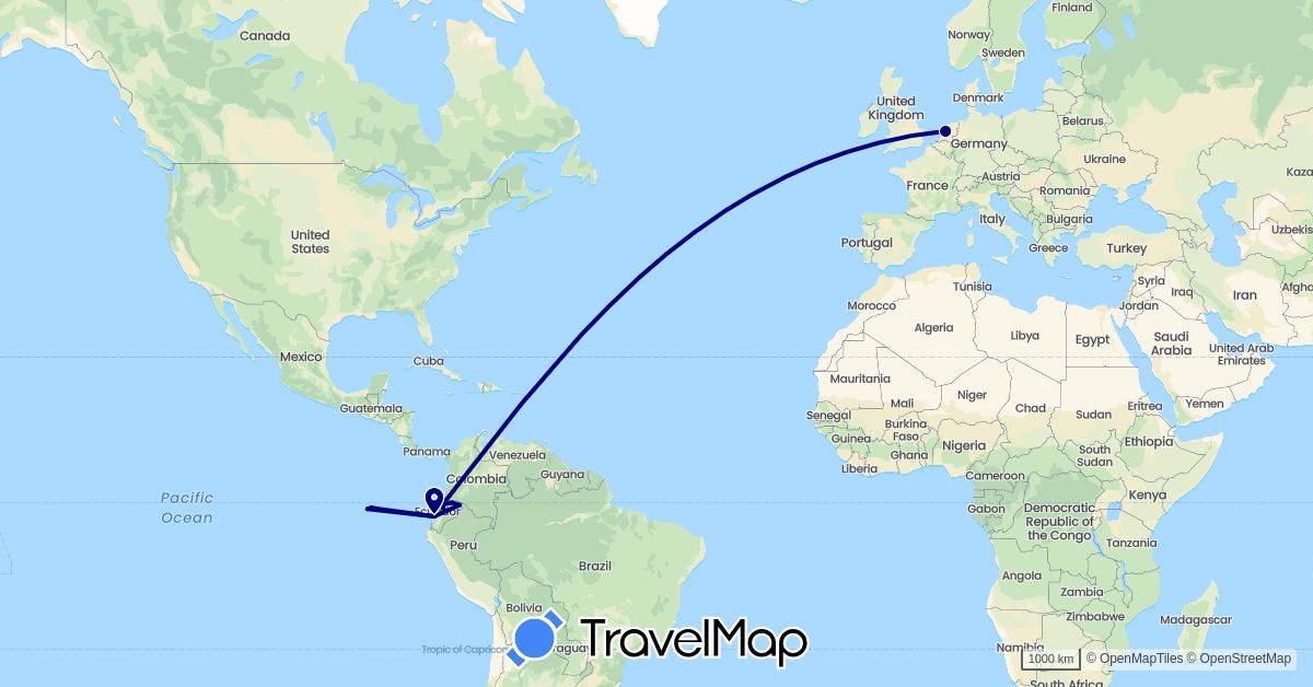 TravelMap itinerary: driving in Ecuador, Netherlands (Europe, South America)