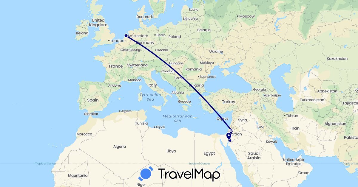 TravelMap itinerary: driving in Jordan, Netherlands (Asia, Europe)