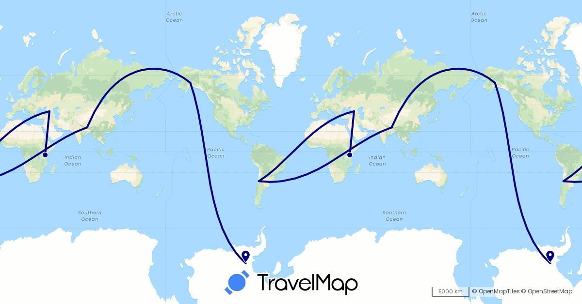 TravelMap itinerary: driving in Argentina, Nepal, Russia, Tanzania, United States (Africa, Asia, Europe, North America, South America)